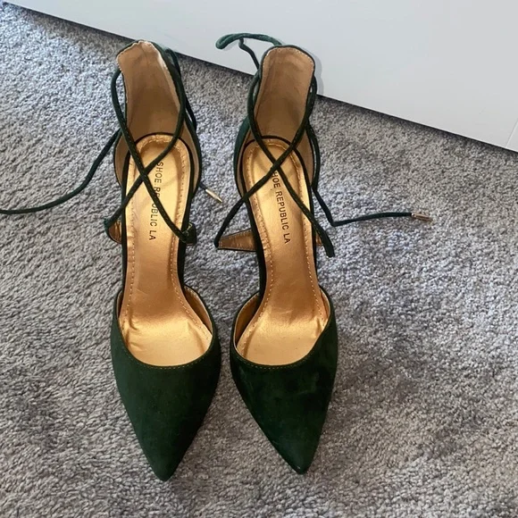 Green & gold suede heels - Picture 1 of 4